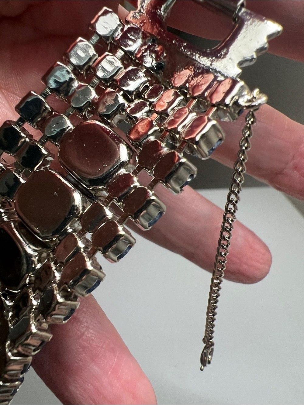 Vintage Brilliant Blue Crystal & Silver Bracelet with Safety Chain - Picture 15 of 16